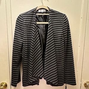 Tahari Women's Long Sleeves Grey and Black striped Shawl Cardigan